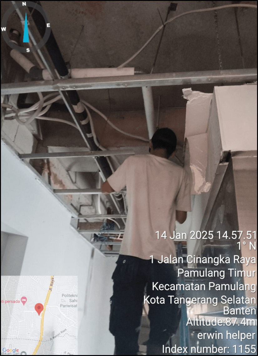 Proses penggantian isntalasi kabel Fire Alarm, STK, Lampu & Sound System 14/01/2025