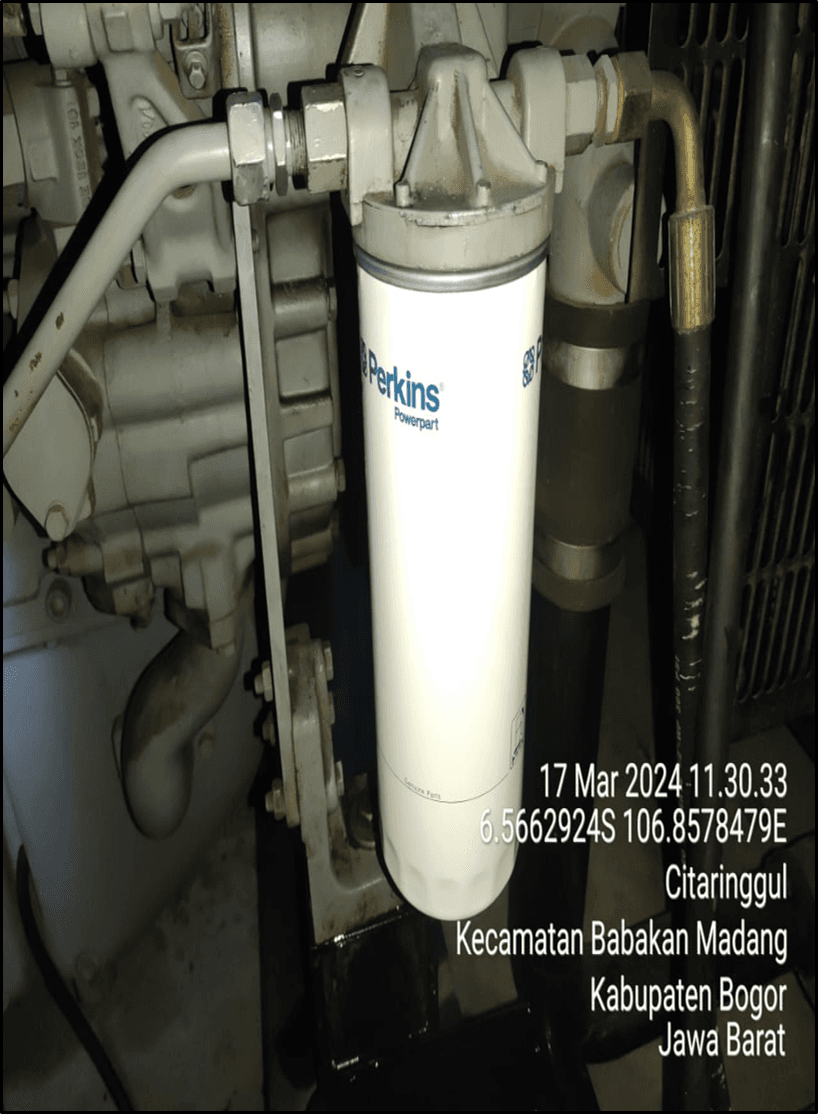 Penggantiang filter solar baru unit genset 17 maret 2024.