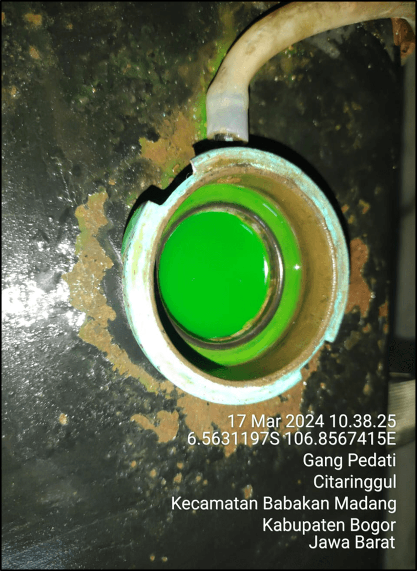 Hasil pengisian water coolant baru 17 maret 2024.